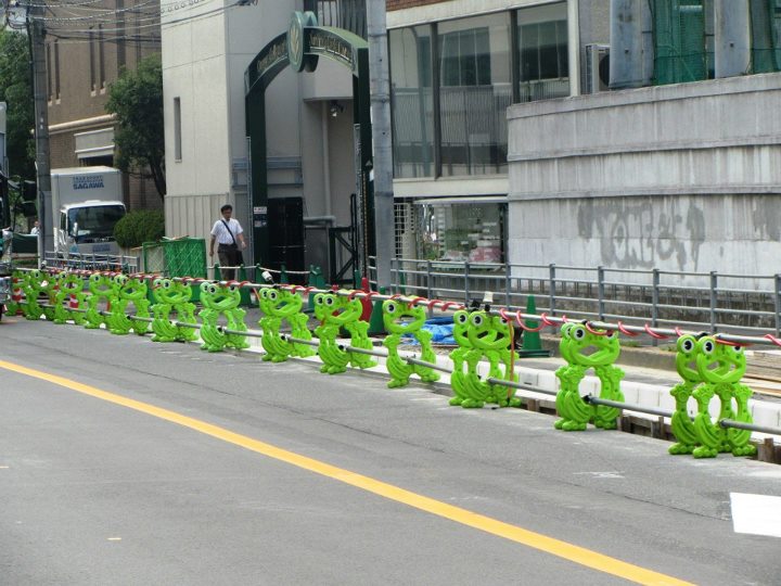 Traffic barrier frogs in Osaka