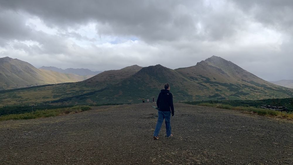man hiking in Chugach mountains Anchorage
